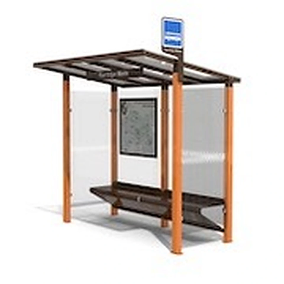 Abri vélos sur structure bois avec banc intégré — réf. MU-V-ABRI-BOIS