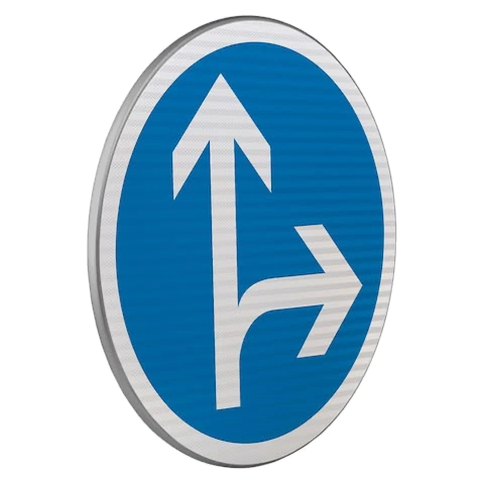 Panneau B21d1 — Directions obligatoires à la prochaine intersection : tout droit ou à droite — réf. SR-B21d1