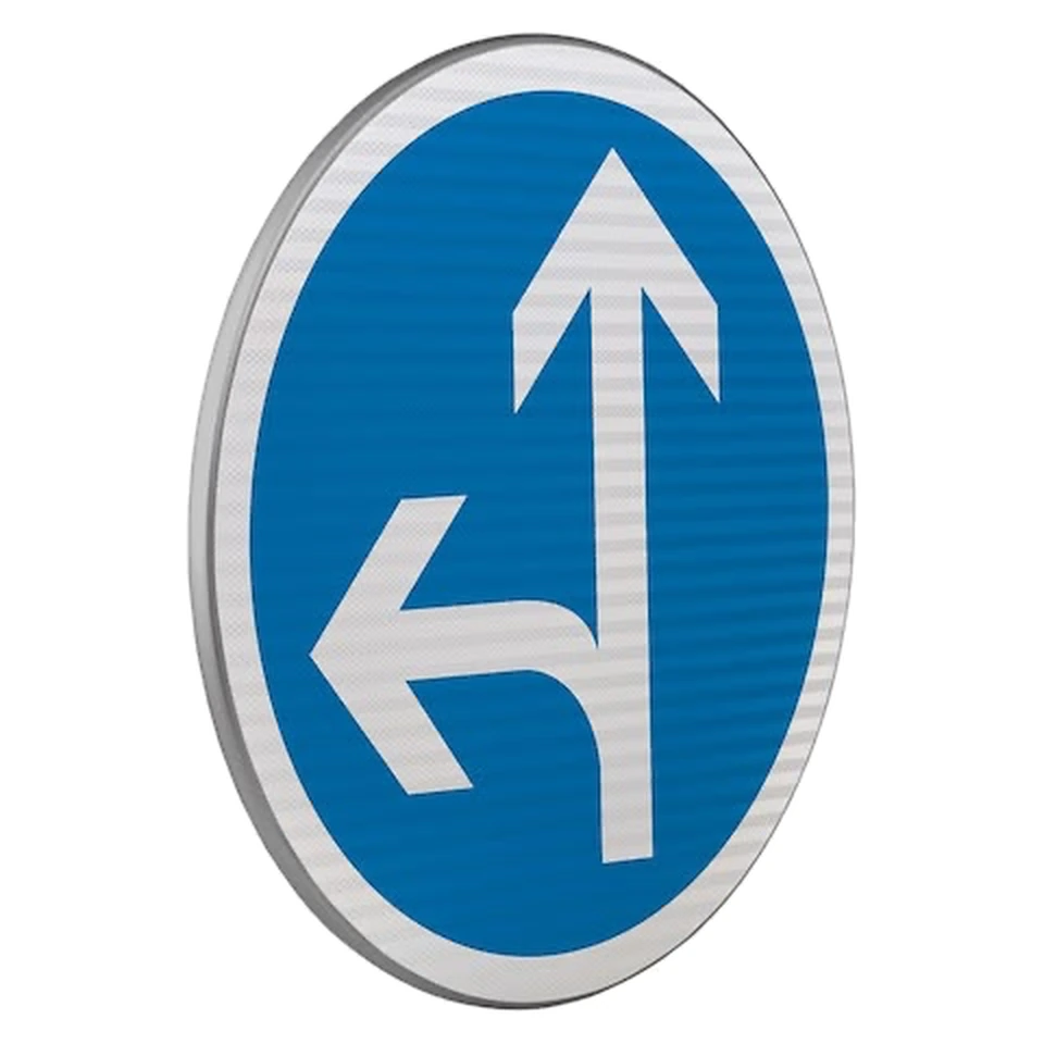 Panneau B21d2 — Directions obligatoires à la prochaine intersection : tout droit ou à gauche — réf. SR-B21d2